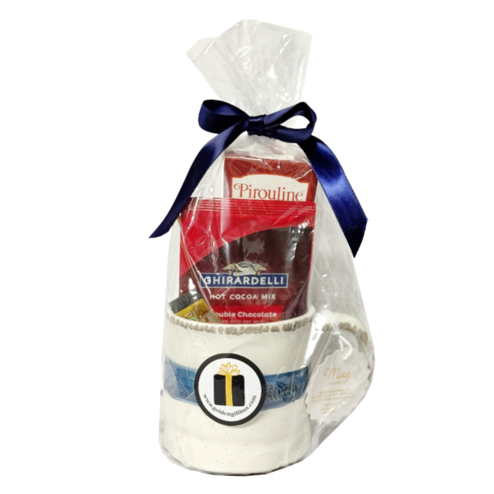 Think Positively Mug Gift Set – Coffee, Cocoa & Tea Gift Box with Cookies, Honey & Stroopwafel Treats