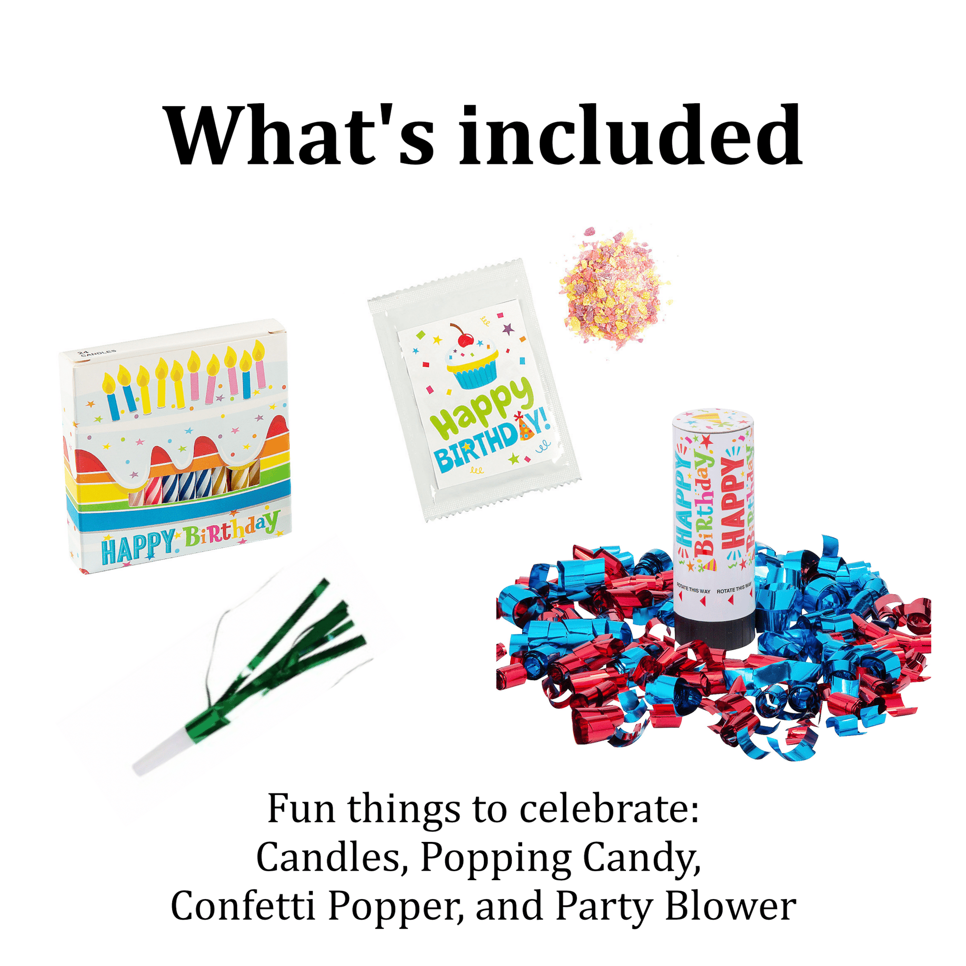 Birthday Care Package – Celebration in a Box with Mug Cake, Candles & Confetti Popper - Golden Gift Box