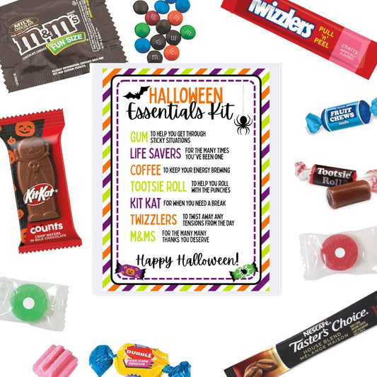 Halloween Essentials Survival Kit set of 12 with candy and cards