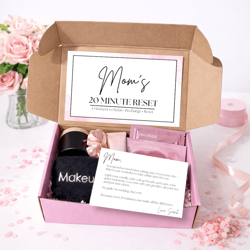 Mom’s Self Care Gift Box – 20 Minute Reset Spa Gift for Mom with Candle, Tea & Relaxation Essentials - Golden Gift Box