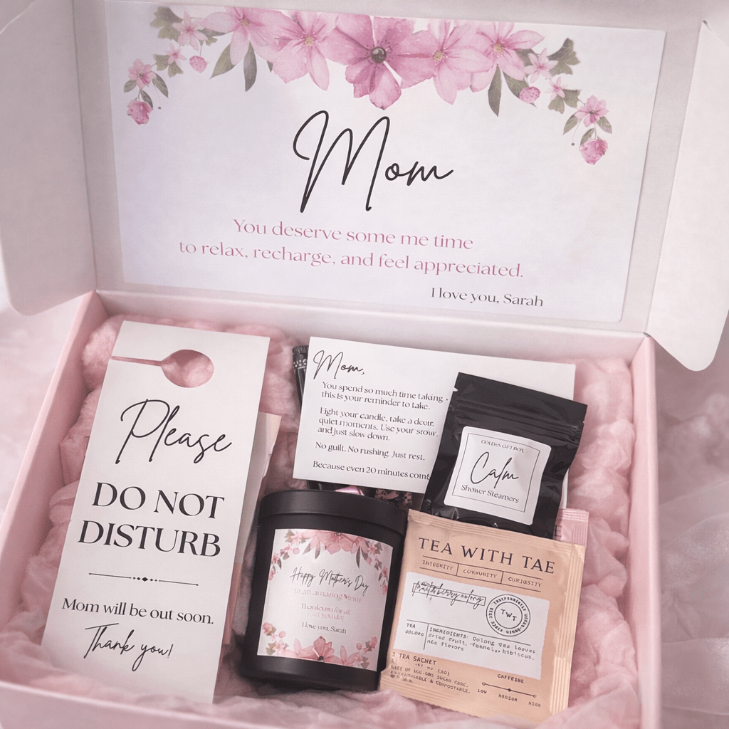 Mom’s Self Care Gift Box – Full Reset Spa Gift for Mom with Candle, Tea, Cozy Essentials & Personalization - Golden Gift Box