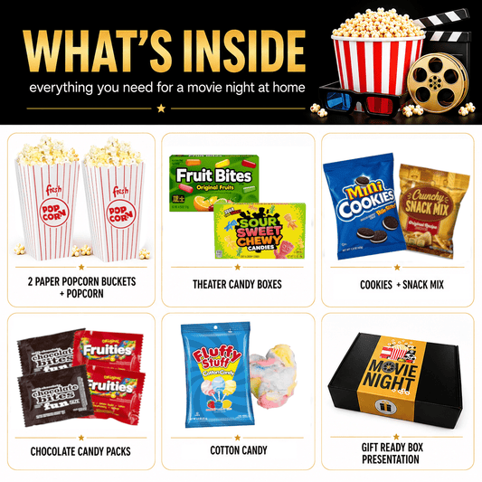 Movie Night Gift Box – Popcorn, Candy & Snack Gift Set - Golden Gift Box