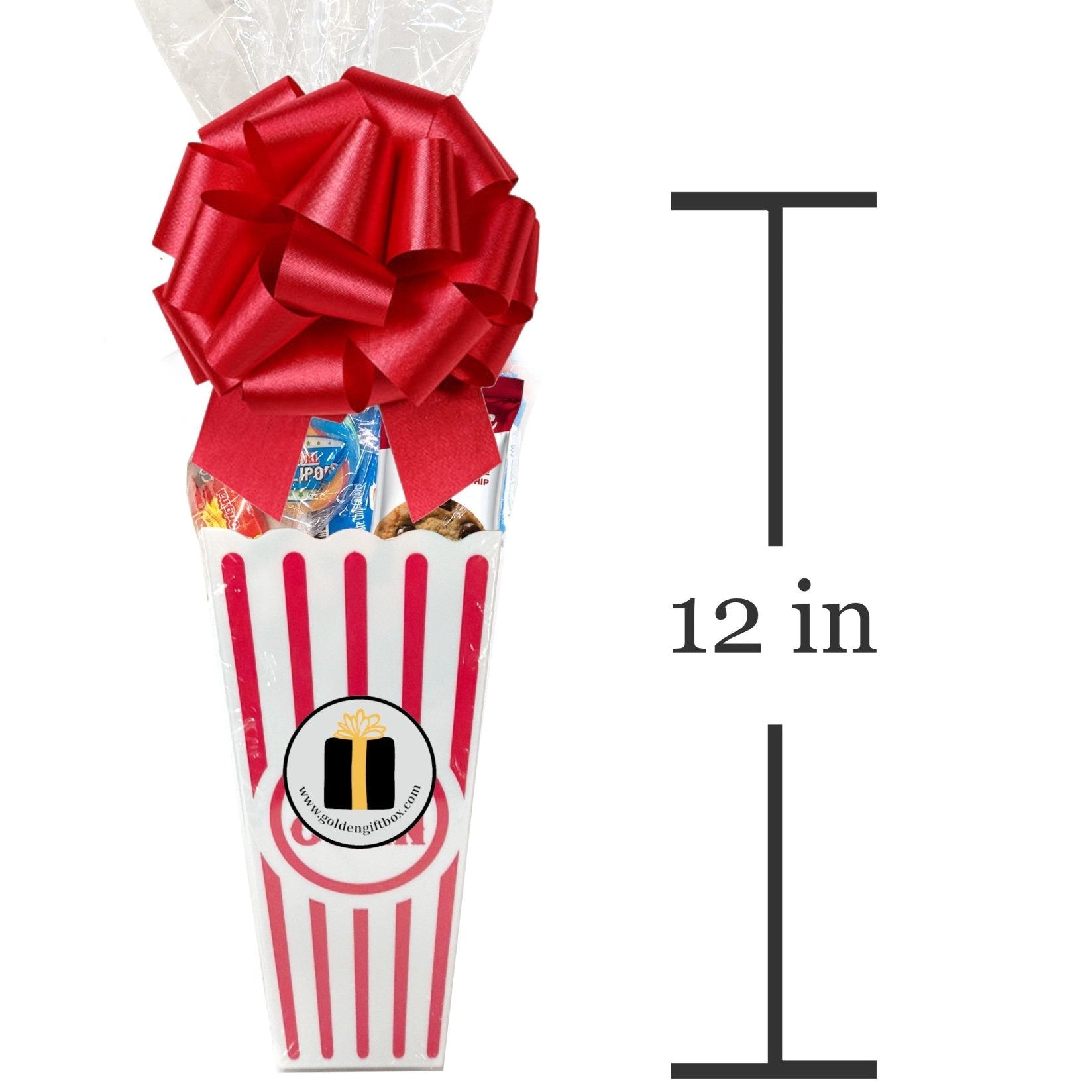 Movie Night Gift Set - Popcorn Bucket, Popcorn, Snacks (Peanut Butter Cookie) - Golden Gift Box