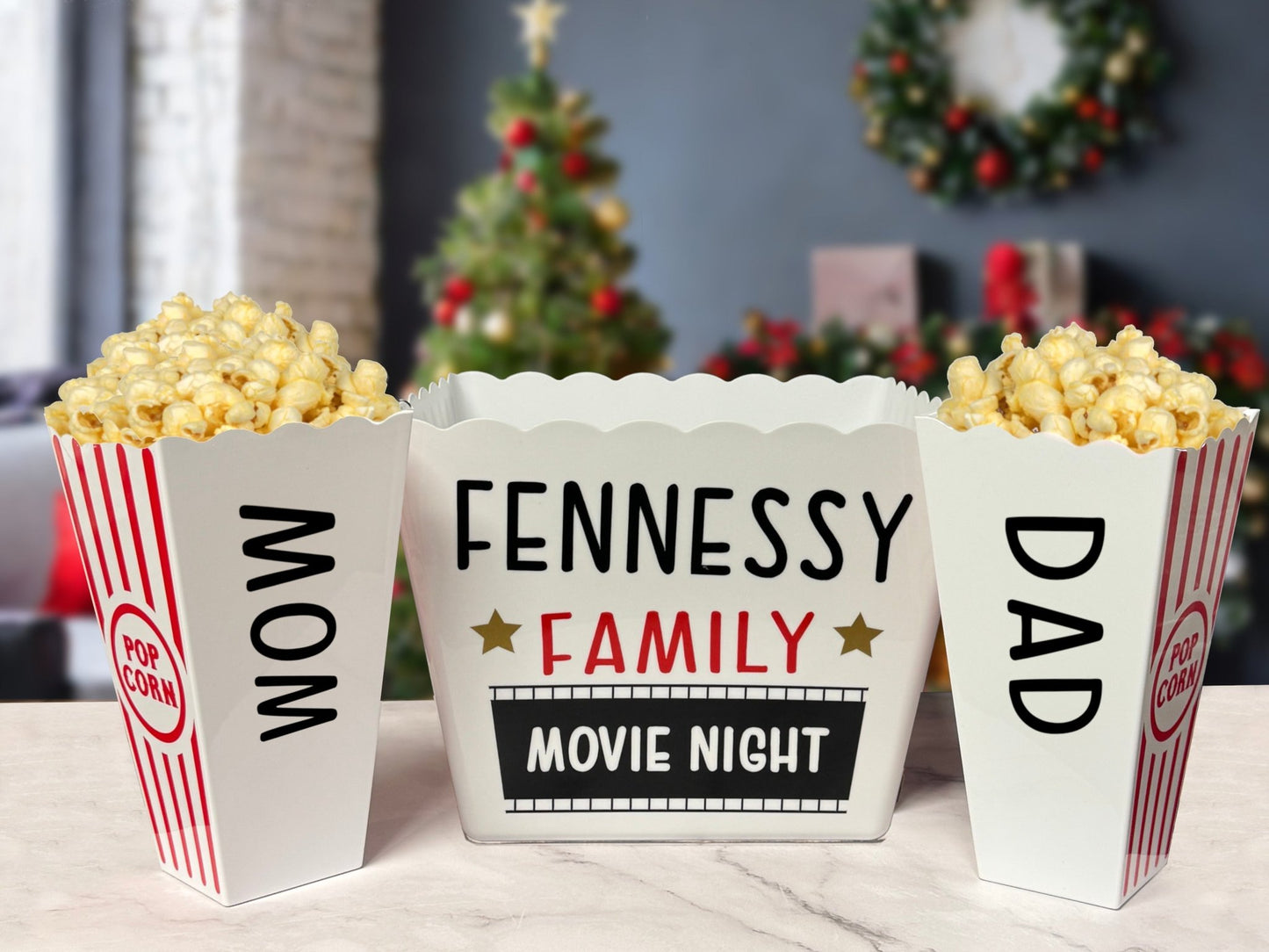 Personalized Family Movie Night Popcorn Bucket Gift Set - Popcorn Bucket, Popcorn, & Snacks - Golden Gift Box