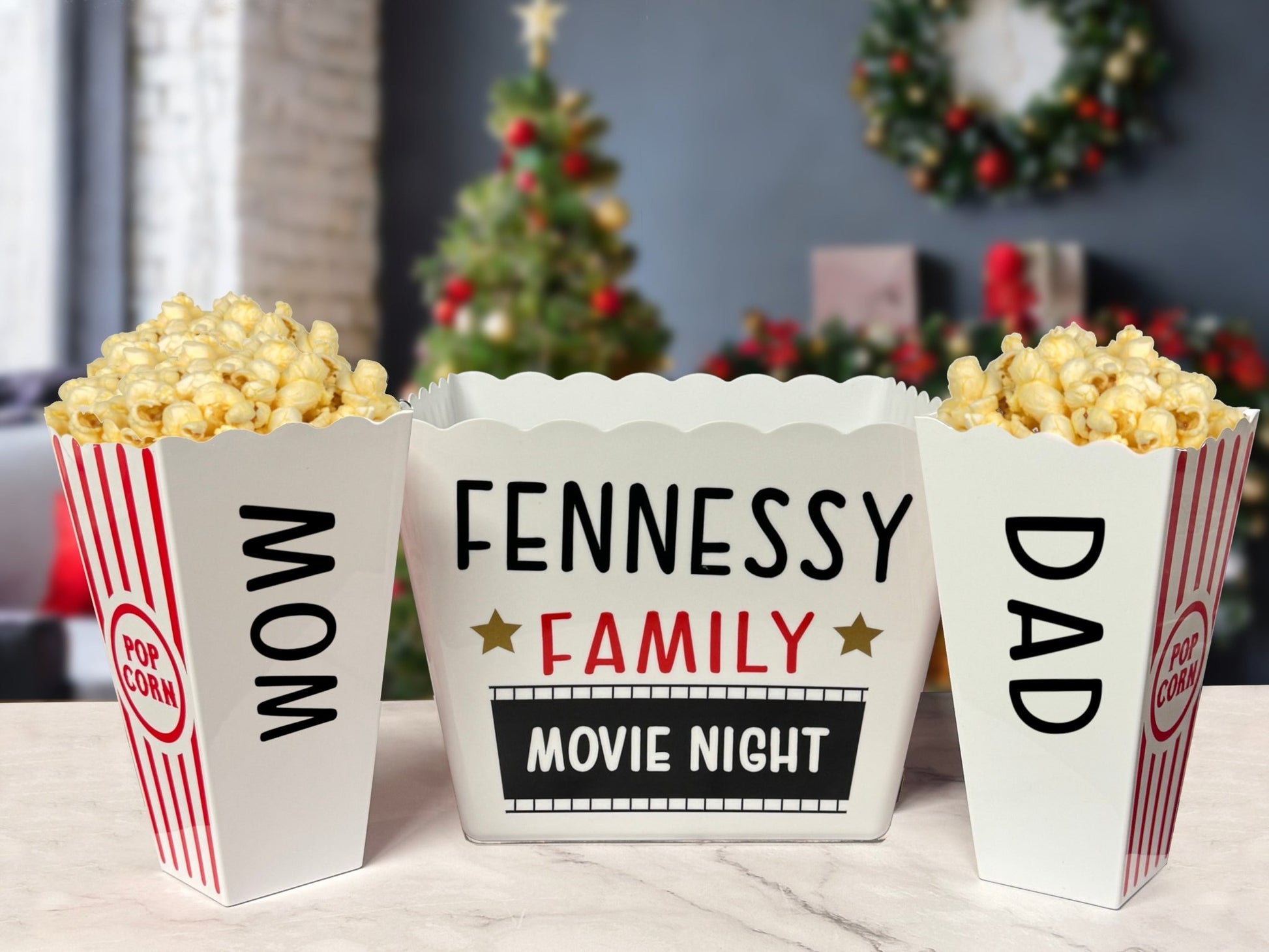 Personalized Family Movie Night Popcorn Bucket Gift Set - Popcorn Bucket, Popcorn, & Snacks - Golden Gift Box