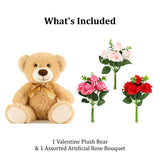 Valentine's Gift Set: Gift Bag With Mini Happy Valentines Card, 13" Plush Teddy Bear, Heart Box of Chocolates, Crispy Wafer Cookies, And Mini Bouquet Of Roses - Easy Valentine's Day Gifts (Large)