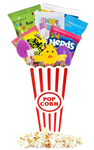 Easter Movie Night Gift Baskets With Popcorn, Candy, Popcorn Bucket For College Students, Teens, Men, Kids, Date Night