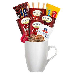 Chai Tea Gift Set - Includes Premium Tea Cup, 4 Uniquely Blended Chai Teas, Variety of Cookies, and All Natural Honey Straws