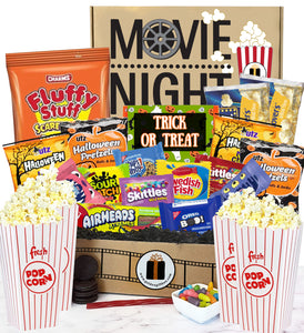 Deluxe Halloween Movie Night Supplies - All-In-One Spooky Halloween Candy Popcorn Movie Night Gift Baskets Hallloween Gifts For Women Men Adults Teens College Students Families And Kids!