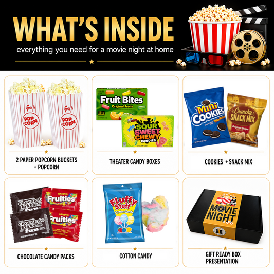 Movie Night Gift Box – Popcorn, Candy & Snack Gift Set