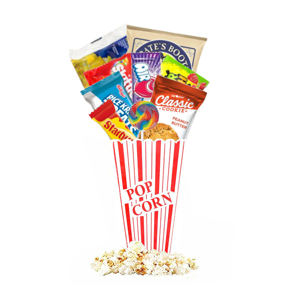 Movie Night Gift Set - Popcorn Bucket, Popcorn, Snacks (Peanut Butter Cookie)