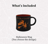 Halloween Cocoa Mug Gift Set – Hot Cocoa, Candy & Cookie Gift Basket (Resting Witch Face)