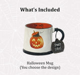 Halloween Cocoa Mug Gift Set – Hot Cocoa, Candy & Cookie Gift Basket (Too Cute to Spook)