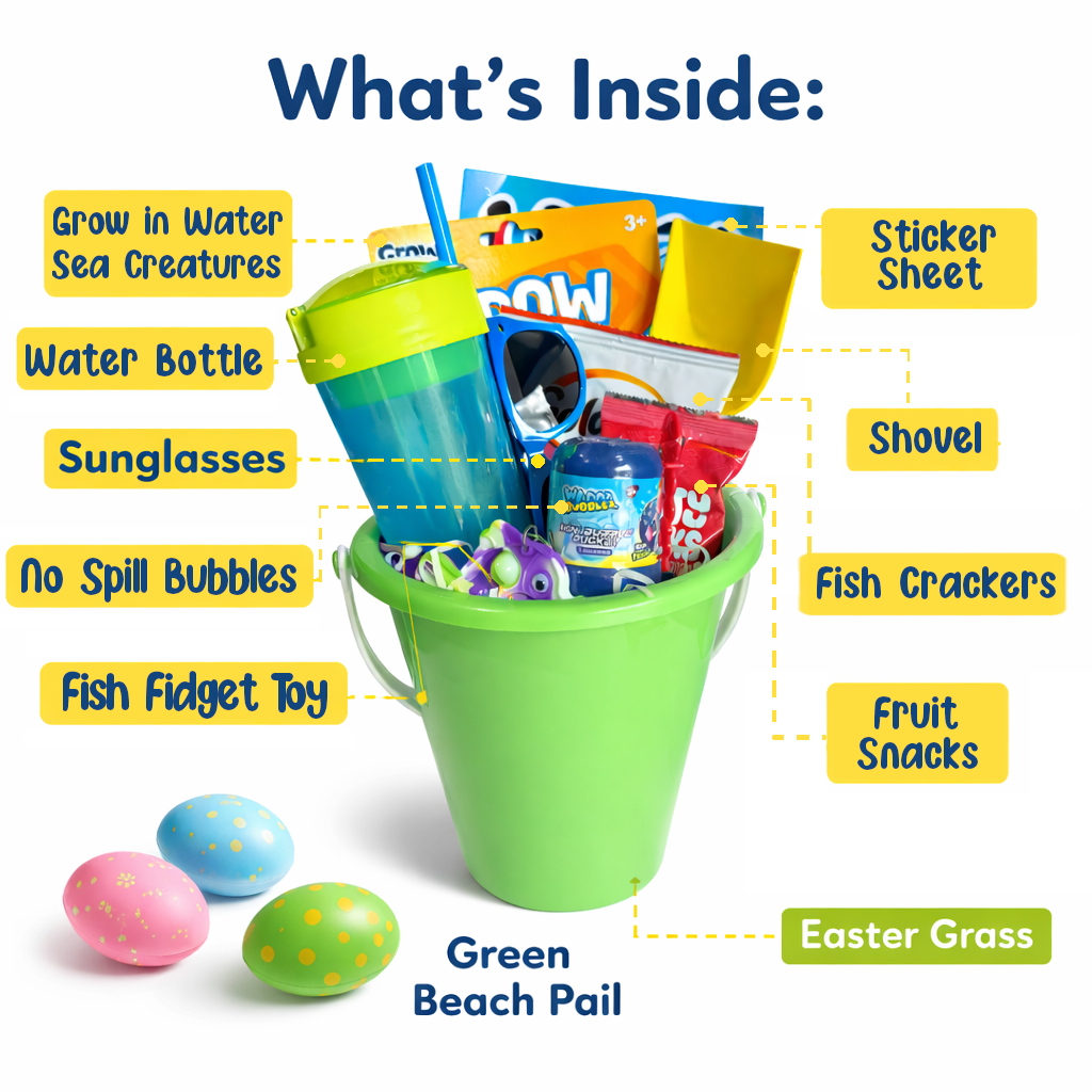Beach Pail Easter Gift Basket – Summer Fun Easter Basket with Toys & Snacks - Golden Gift Box