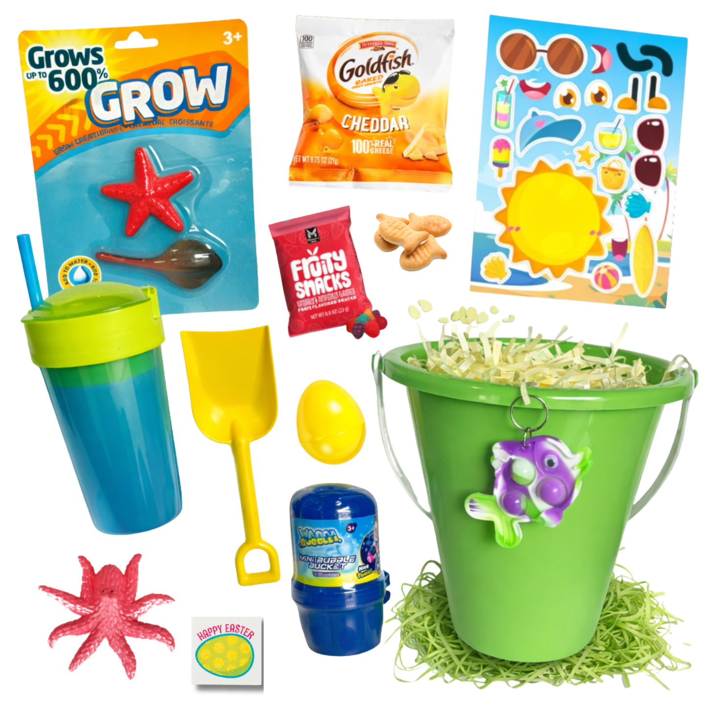 Beach Pail Easter Gift Basket – Summer Fun Easter Basket with Toys & Snacks - Golden Gift Box