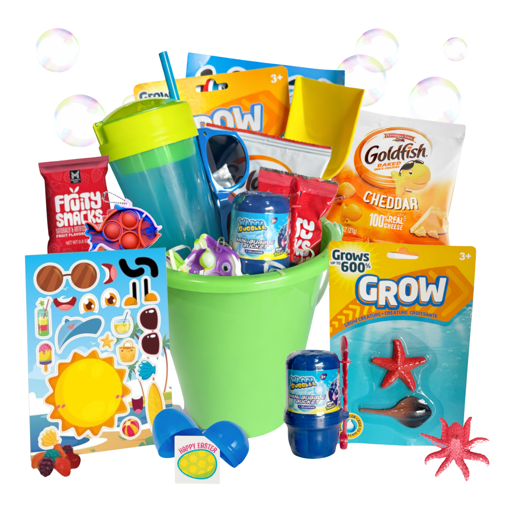 Beach Pail Easter Gift Basket – Summer Fun Easter Basket with Toys & Snacks - Golden Gift Box