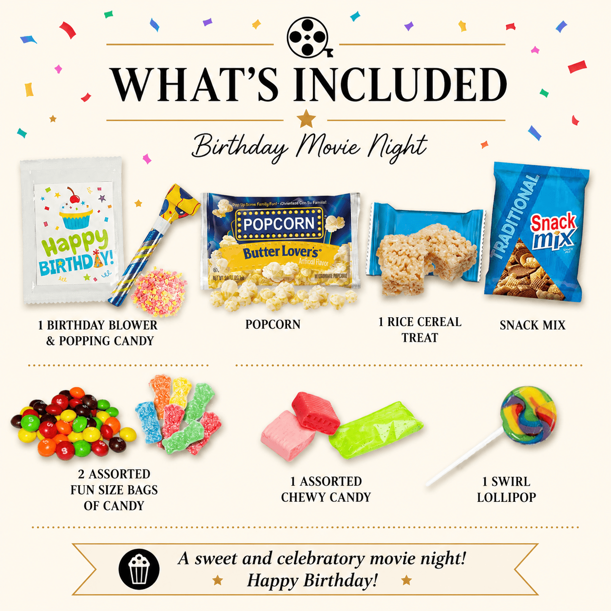 Birthday Movie Night Gift - Golden Gift Box