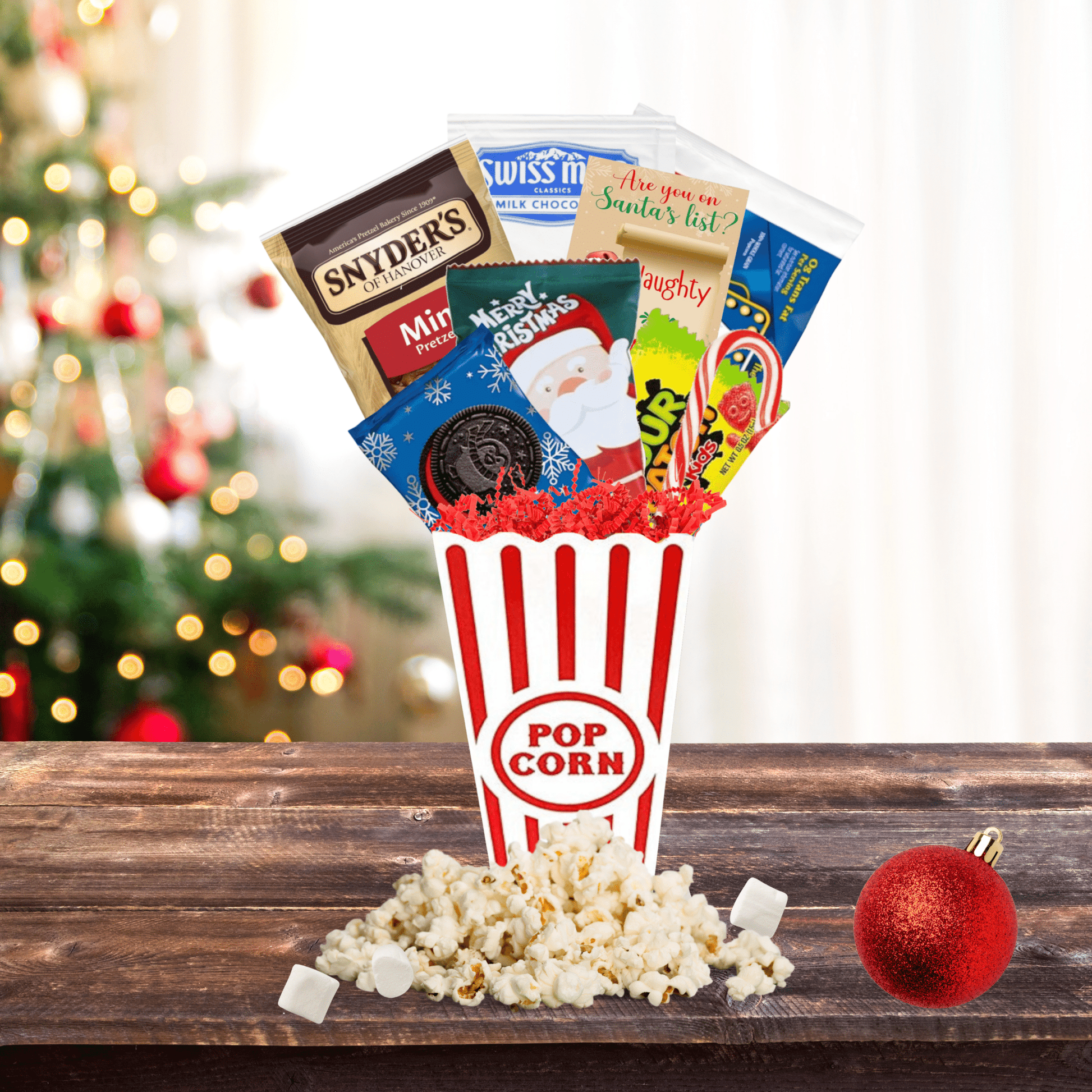 Christmas Movie Night Gift Basket – Holiday Popcorn & Hot Cocoa Gift Set - Golden Gift Box