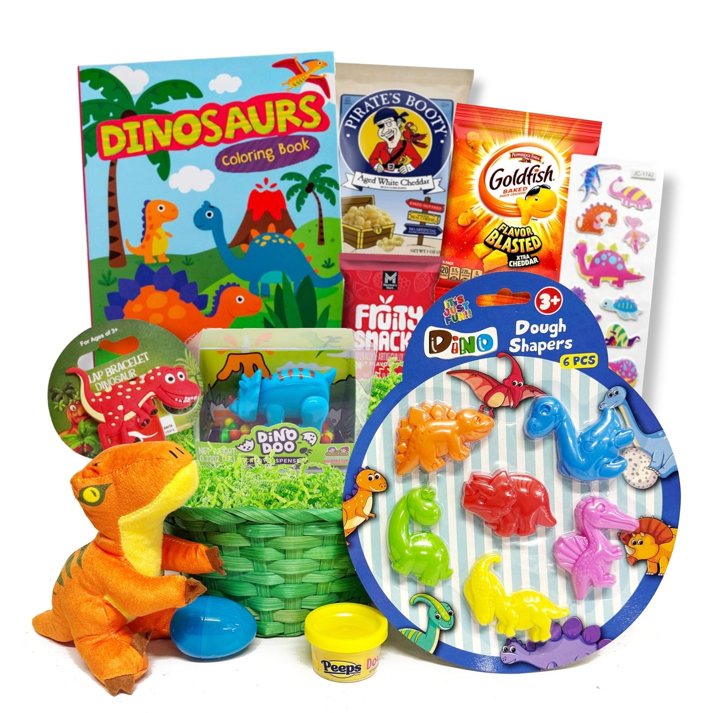 Dinosaur Easter Basket – Dino Gift Basket with Toys - Golden Gift Box