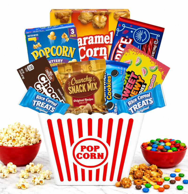 Filled Movie Night Popcorn Bucket – Popcorn, Candy & Snack Gift Set for Families & Movie Lovers