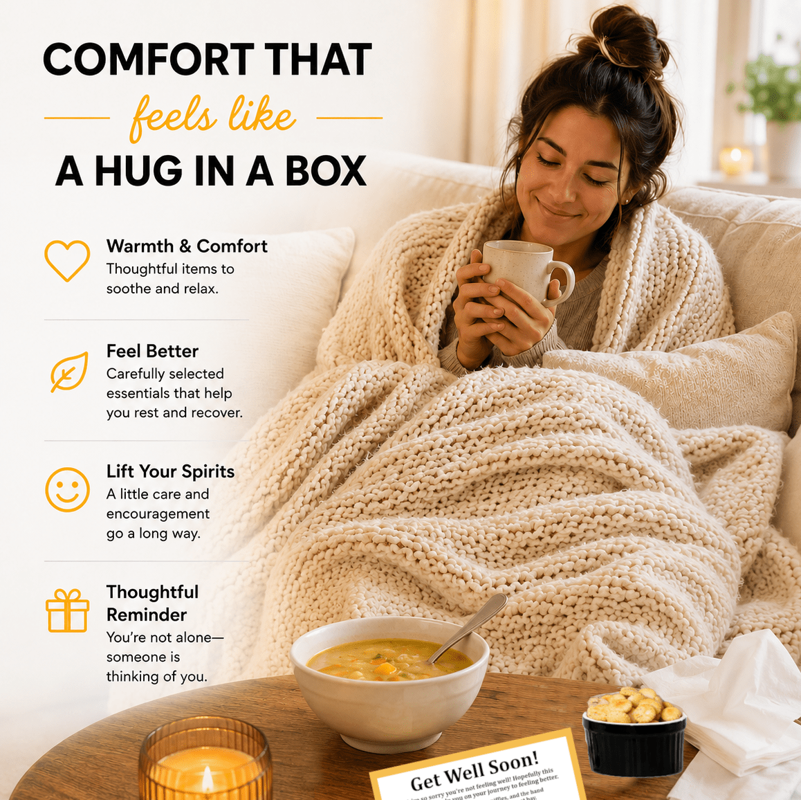 Get Well Cheer Care Package - Golden Gift Box