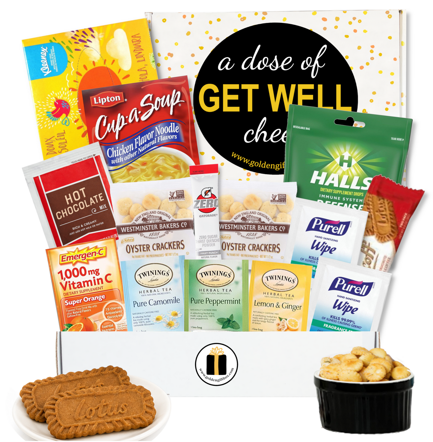 Get Well Cheer Care Package - Golden Gift Box