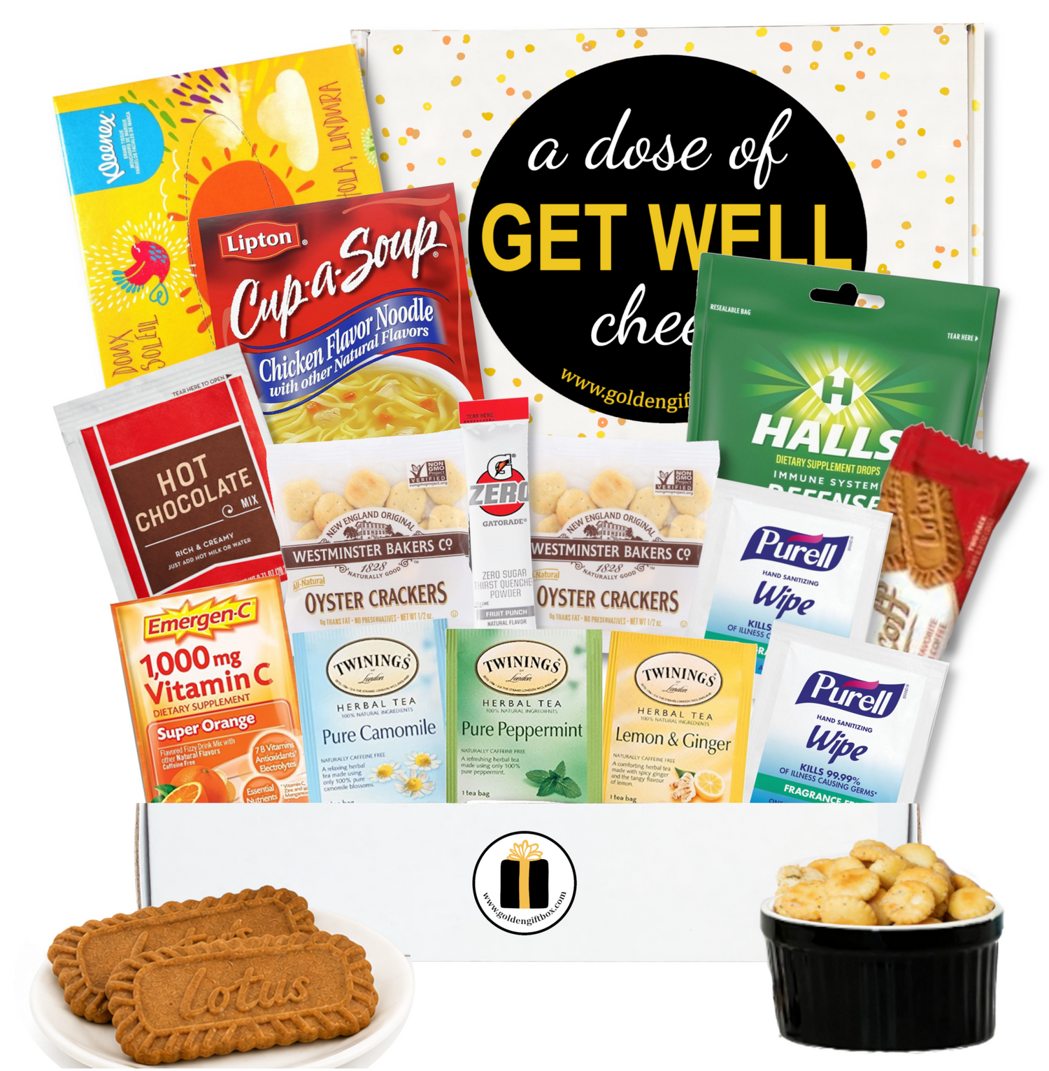 Get Well Cheer Care Package - Golden Gift Box