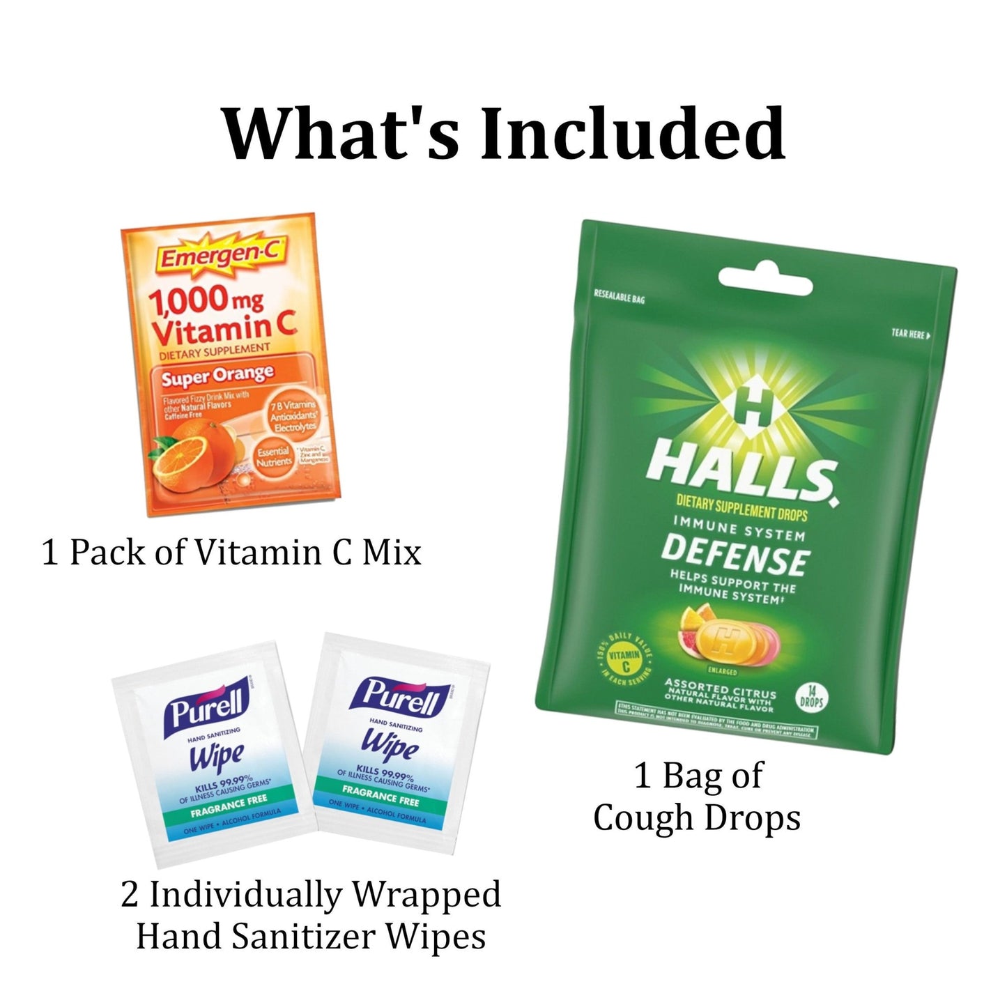 Get Well Cheer Gift with Vitamin C, Cough Drops and Hand Wipes - Golden Gift Box