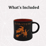 Halloween Cocoa Mug Gift Set – Hot Cocoa, Candy & Cookie Gift Basket (Resting Witch Face) - Golden Gift Box