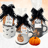 Halloween Cocoa Mug Gift Set – Hot Cocoa, Candy & Cookie Gift Basket (Too Cute to Spook) - Golden Gift Box