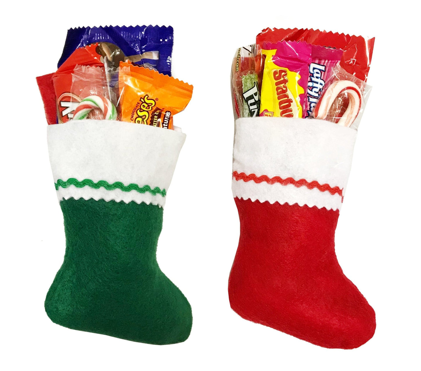 Miniature Christmas Stocking Candy Set – Holiday Candy - Filled Mini Stockings & Mittens (Multiple Styles Available) - Golden Gift Box
