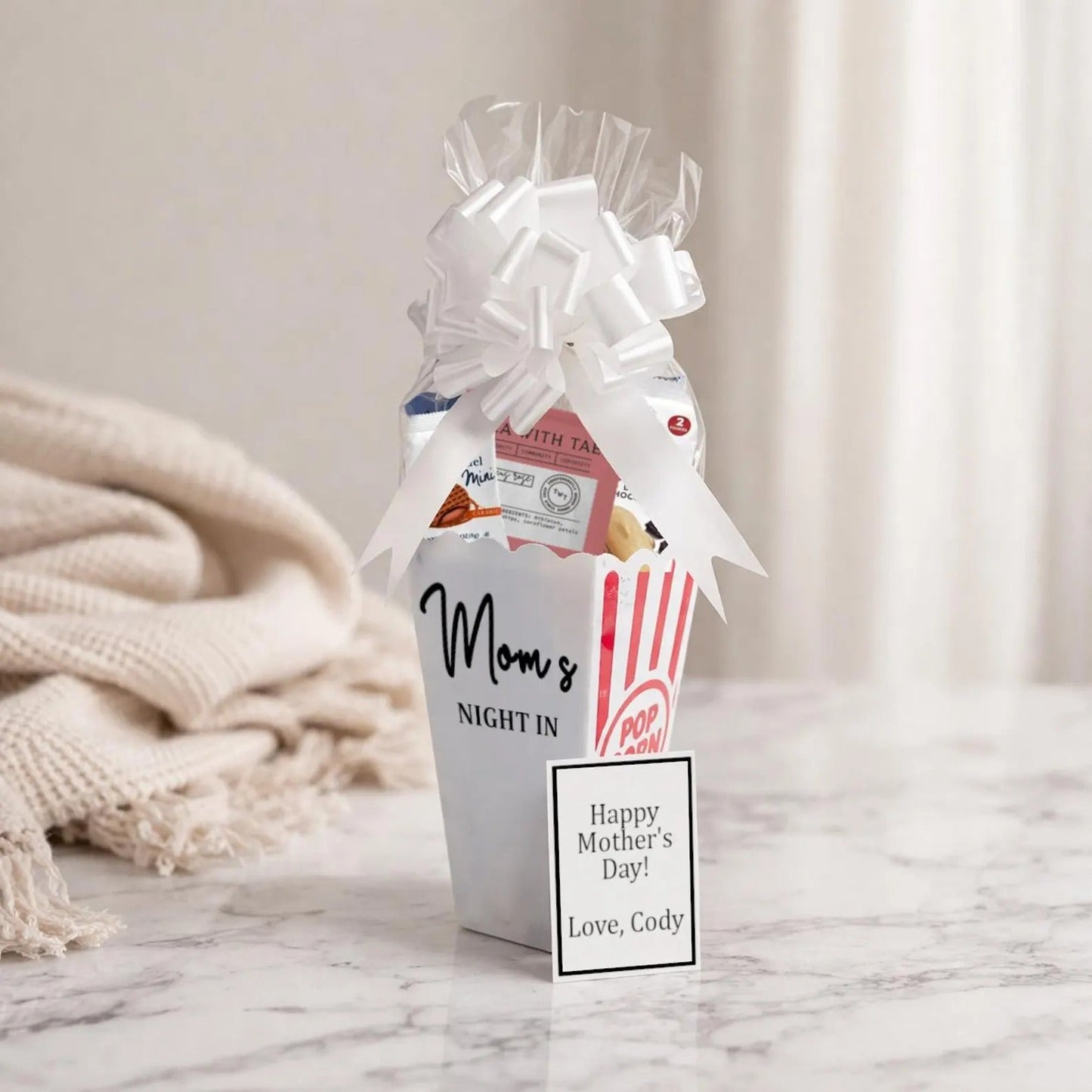 Mom’s Night In Gift Basket – Self Care & Movie Night Gift with Popcorn, Tea & Cozy Essentials - Golden Gift Box