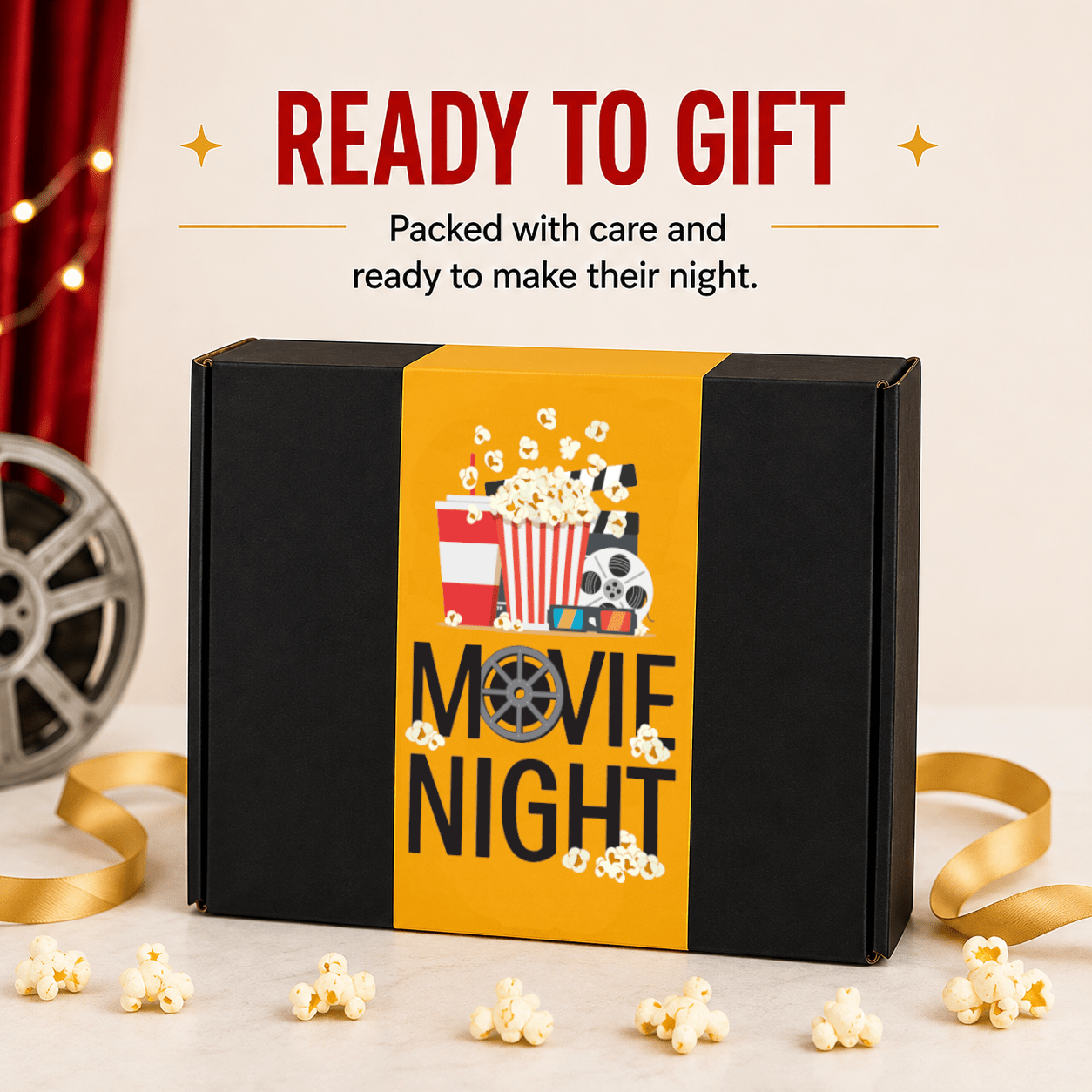 Movie Night Gift Box – Popcorn, Candy & Snack Gift Set - Golden Gift Box