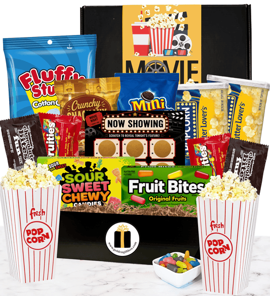 Movie Night Gift Box – Popcorn, Candy & Snack Gift Set - Golden Gift Box
