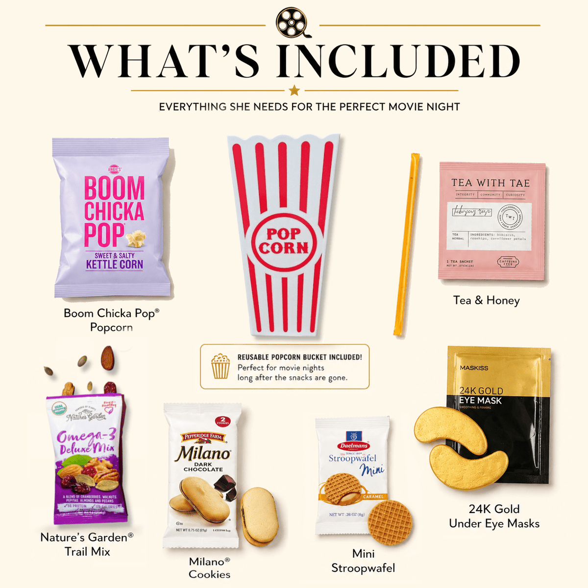 Movie Night Gift For Her - Golden Gift Box