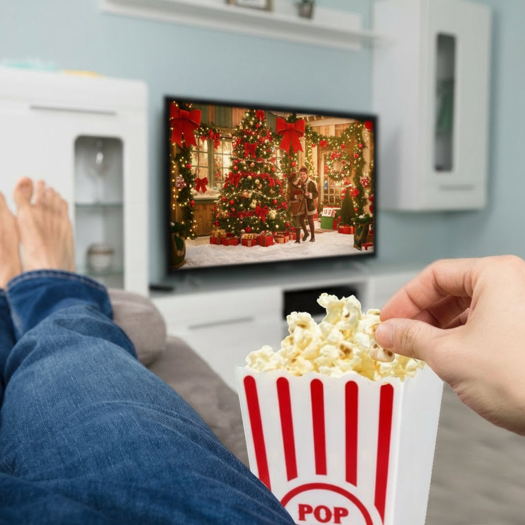 Movie Night Gift Set - Popcorn Bucket, Popcorn, Snacks (Peanut Butter Cookie) - Golden Gift Box