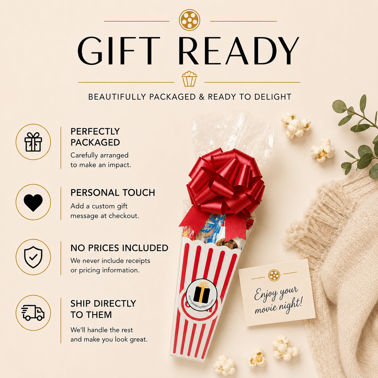 Peanut Butter Cookie Movie Night Gift - Golden Gift Box