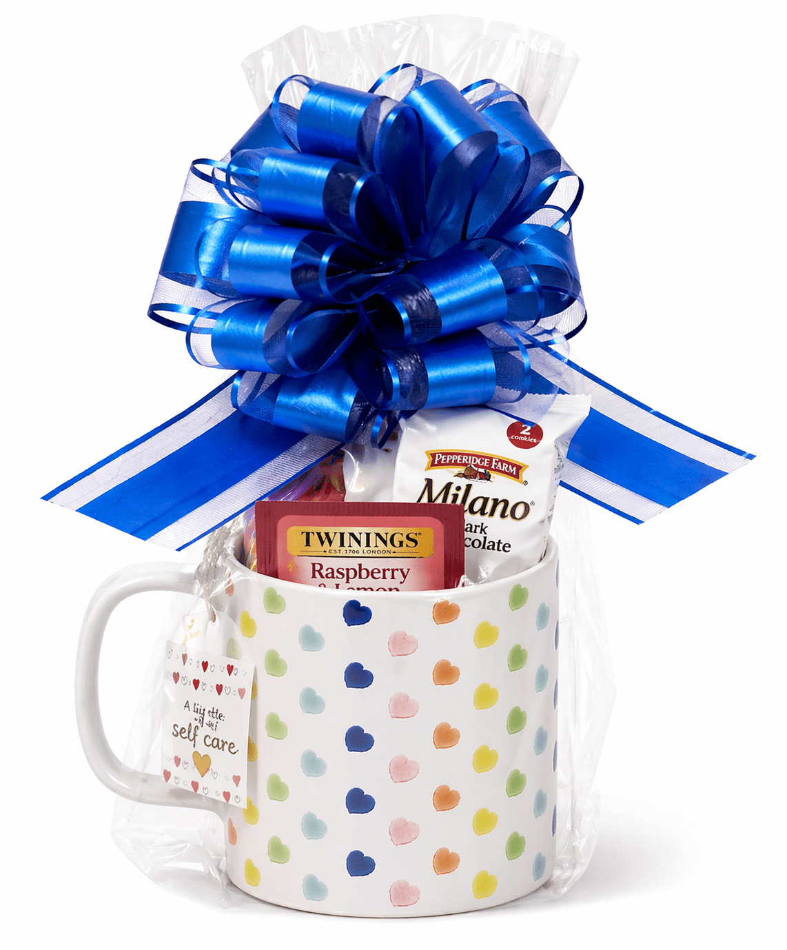 Self - Care Mug Gift Set – White Mug with Multicolored Hearts - Golden Gift Box