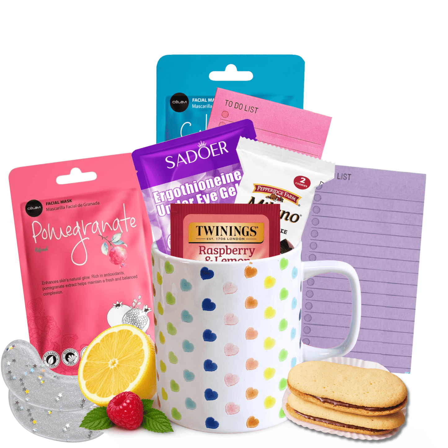 Self - Care Mug Gift Set – White Mug with Multicolored Hearts - Golden Gift Box