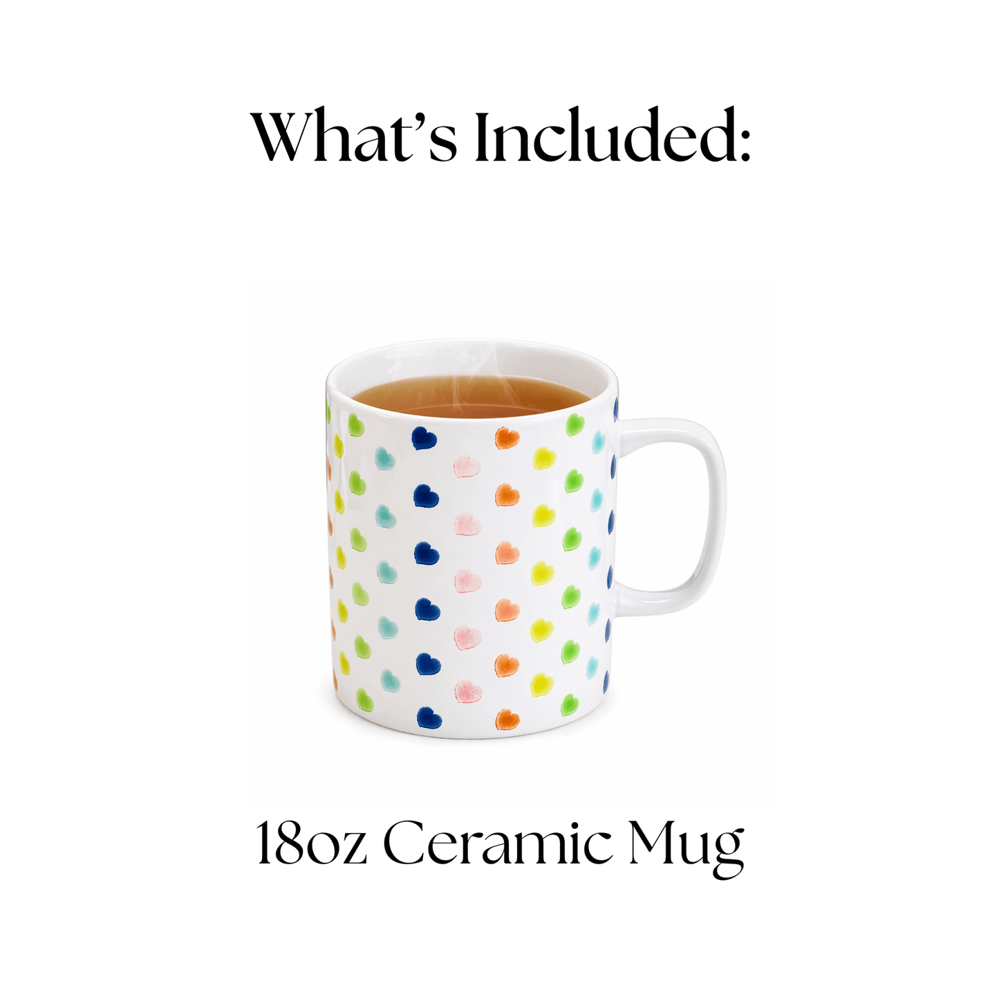 Self - Care Mug Gift Set – White Mug with Multicolored Hearts - Golden Gift Box