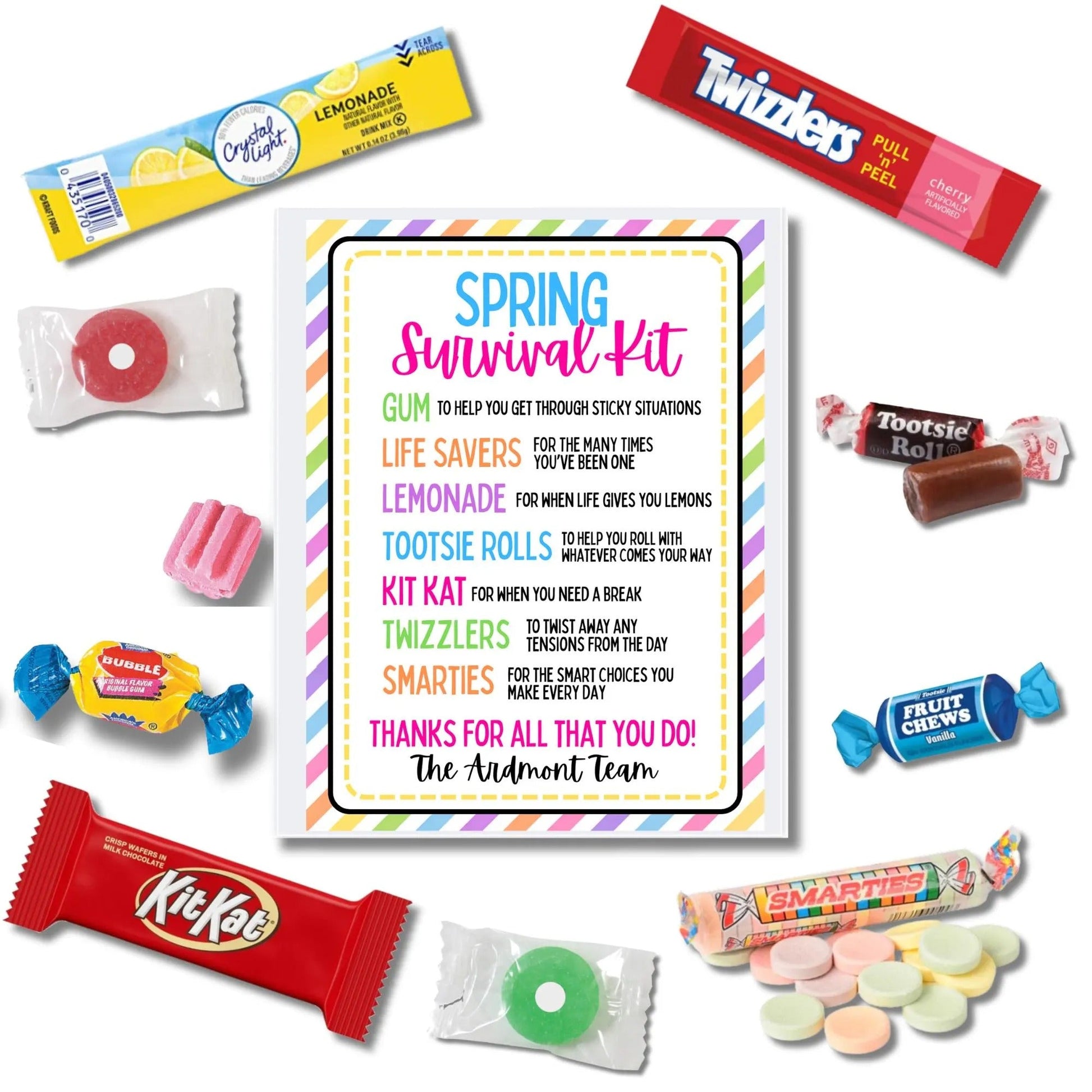 Spring Appreciation Survival Kit – Sweet Thank You Favor Gift Bag - Golden Gift Box