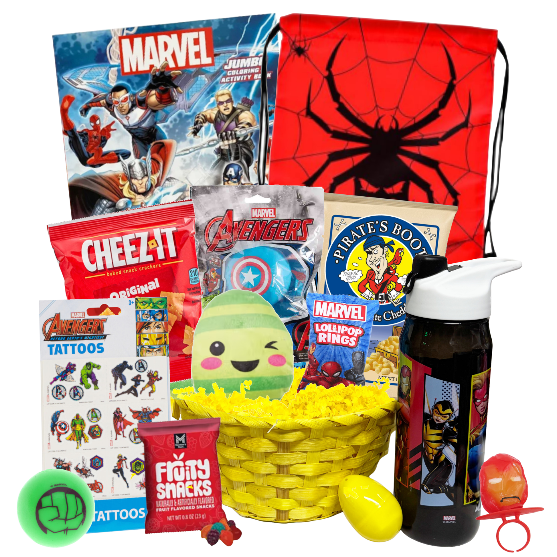 Superhero Easter Gift Basket – Marvel Avengers Easter Basket with Toys & Snacks - Golden Gift Box