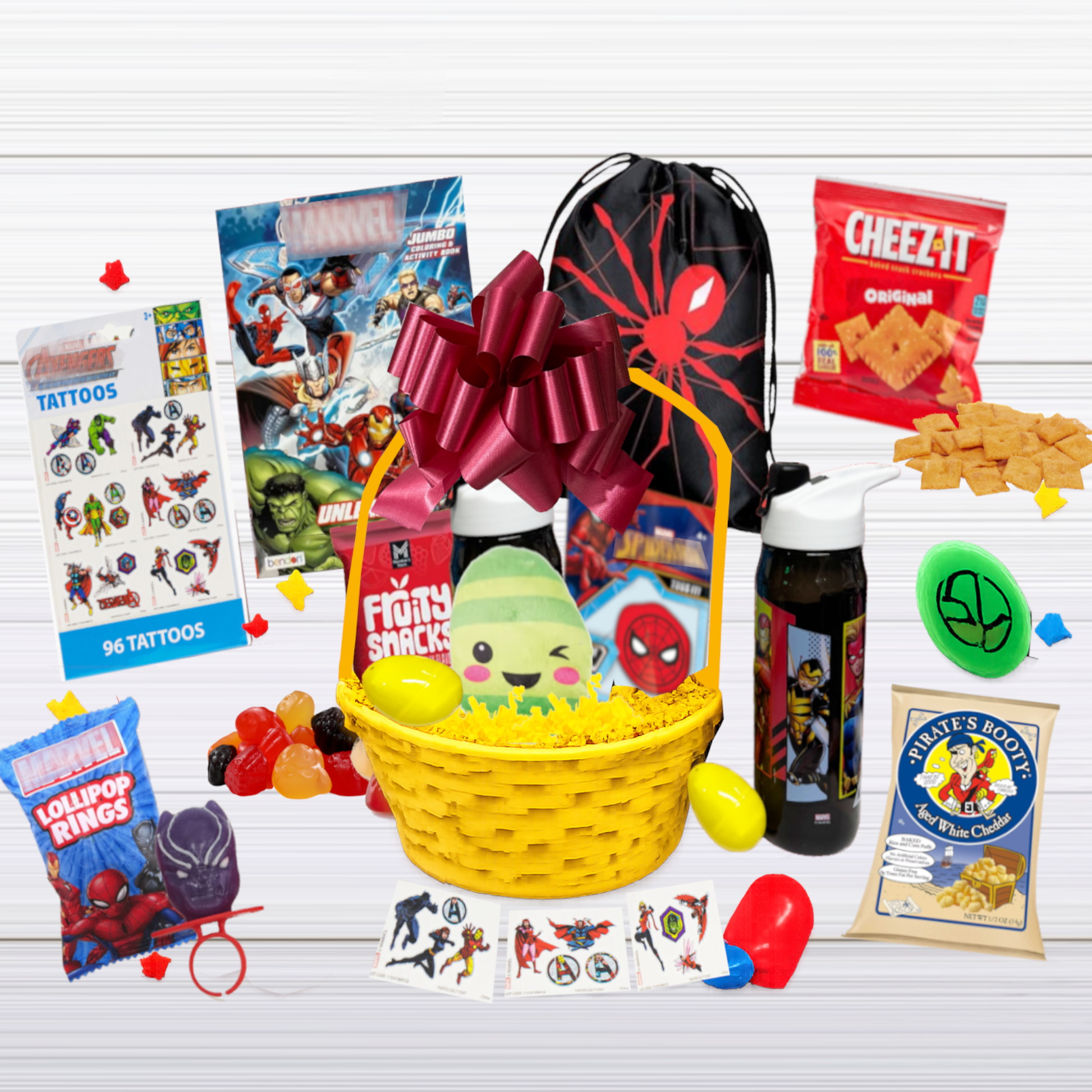 Superhero Easter Gift Basket – Marvel Avengers Easter Basket with Toys & Snacks - Golden Gift Box