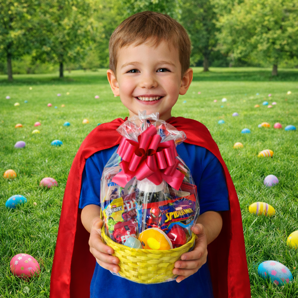 Superhero Easter Gift Basket – Marvel Avengers Easter Basket with Toys & Snacks - Golden Gift Box
