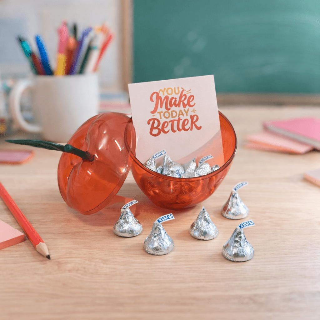Teacher Appreciation Gift – Apple Container with Chocolates & Sticky Notes - Golden Gift Box