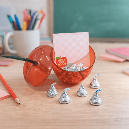 Teacher Appreciation Gift – Apple Container with Chocolates & Sticky Notes - Golden Gift Box