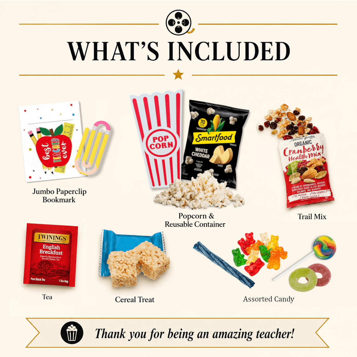 Teacher Movie Night Gift Basket - Golden Gift Box