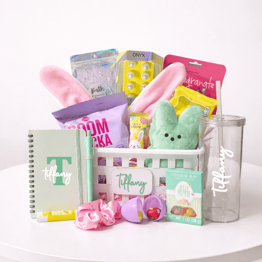 Teen Girl Easter Gift Caddy – Personalized Easter Basket Alternative with Self Care & Snacks - Golden Gift Box