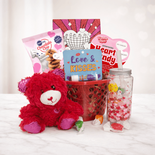 Tween Girl Valentine Gift Basket – Paint &amp; Create Heart Basket - Golden Gift Box