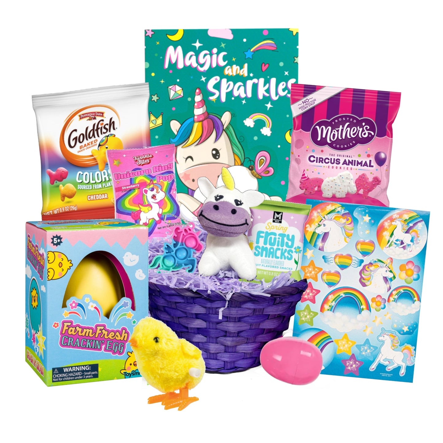 Unicorn Easter Gift Basket – Magical Unicorn Easter Basket with Toys & Treats - Golden Gift Box